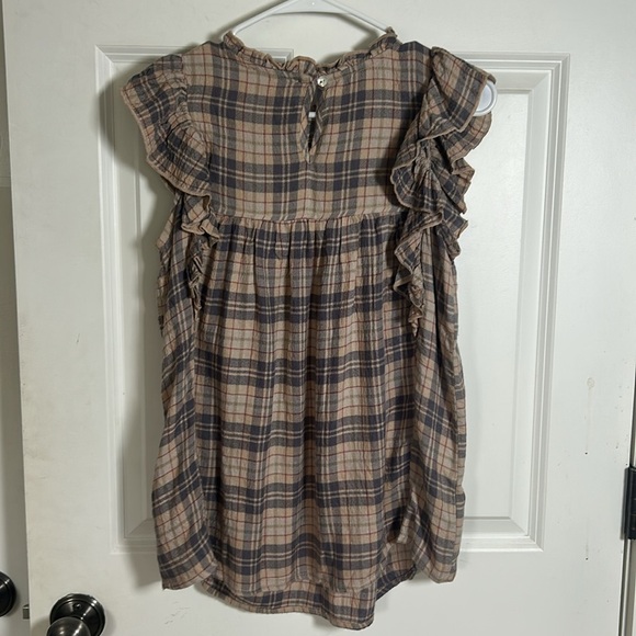 BeachLunchLounge Lori Flutter Sleeve Plaid Top size XS tan black - Picture 5 of 9